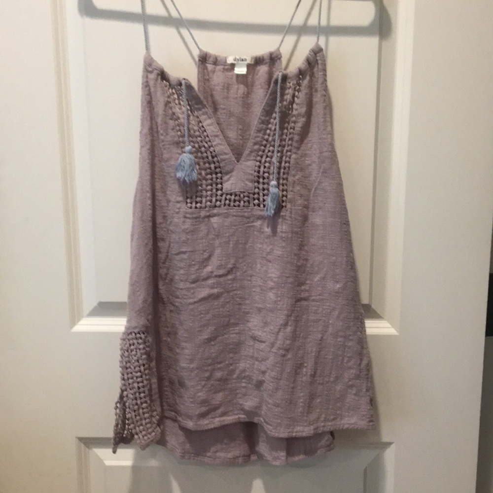 Anthropologie Dylan sleeveless embroidered detail top beige 100% cotton size XS